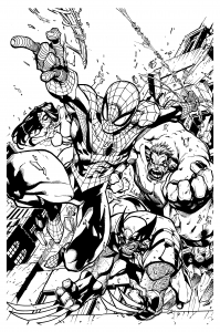 Coloriage adulte comics spiderman wolverine mattjamescomicarts