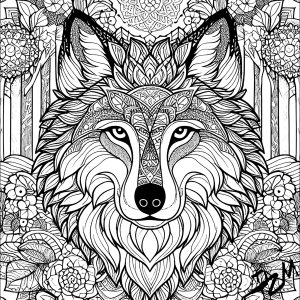 Loup et mandalas (Coloriage de Domandalas)