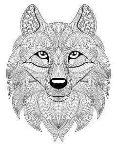 Coloriage tete de loup et motifs complexes