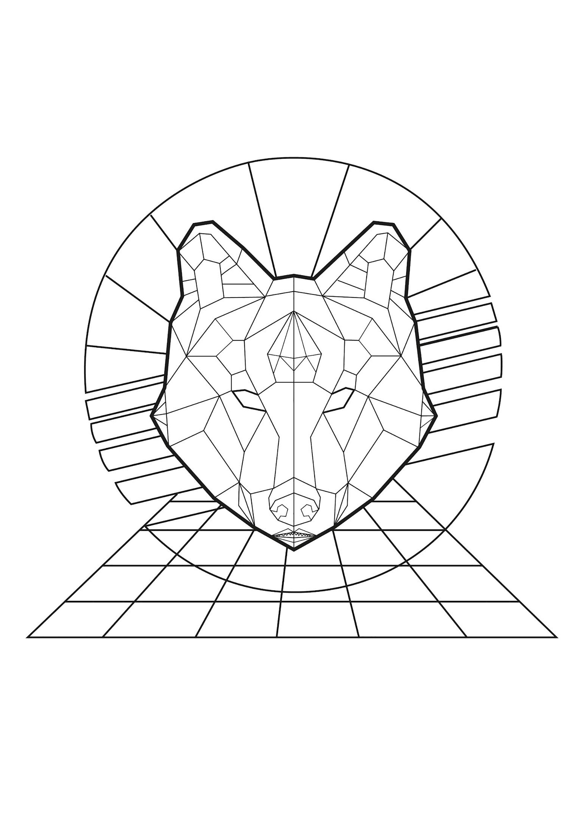 Gueule de loup dessinée de manière géométrique