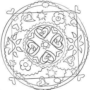 Mandala avec des coeurs et autres formes (Coloriage de Domandalas)