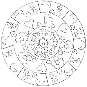 Mandala avec des coeurs et autres formes (Coloriage de Domandalas)