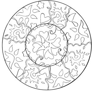 Mandala avec des coeurs et autres formes (Coloriage de Domandalas)