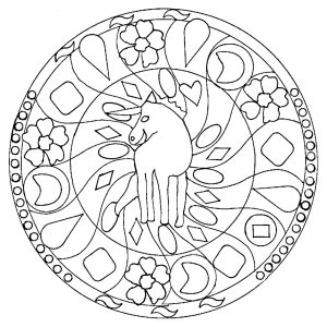 Jolie licorne dans un mandala tout en simplicité (Coloriage de Domandalas)