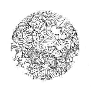 Mandala sur le theme de la nature, sans contour (Coloriage de Chloé)