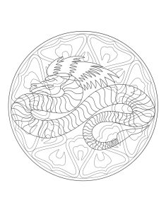 Coloriage mandala dragon 4