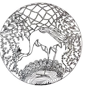 Mandala avec un superbe Héron en son centre (Coloriage de Domandalas)