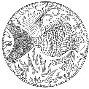 Mandala avec un superbe poisson au milieu (Coloriage de Domandalas)