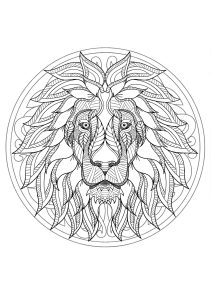 Coloriage mandala tete lion 1