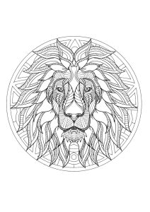 Coloriage mandala tete lion 3