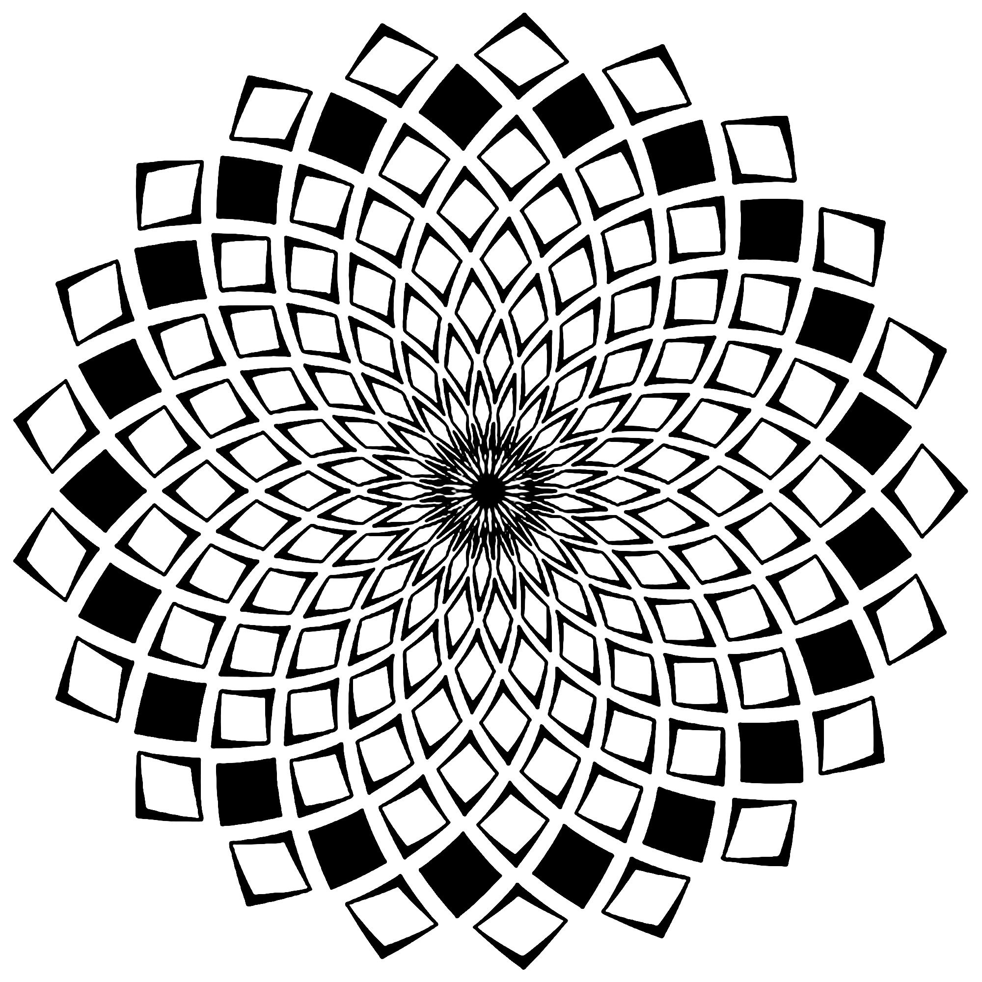 Mandala carres mosaiques (Coloriage) Mandala carres mosaiques (Coloriage à imprimer pour adultes)