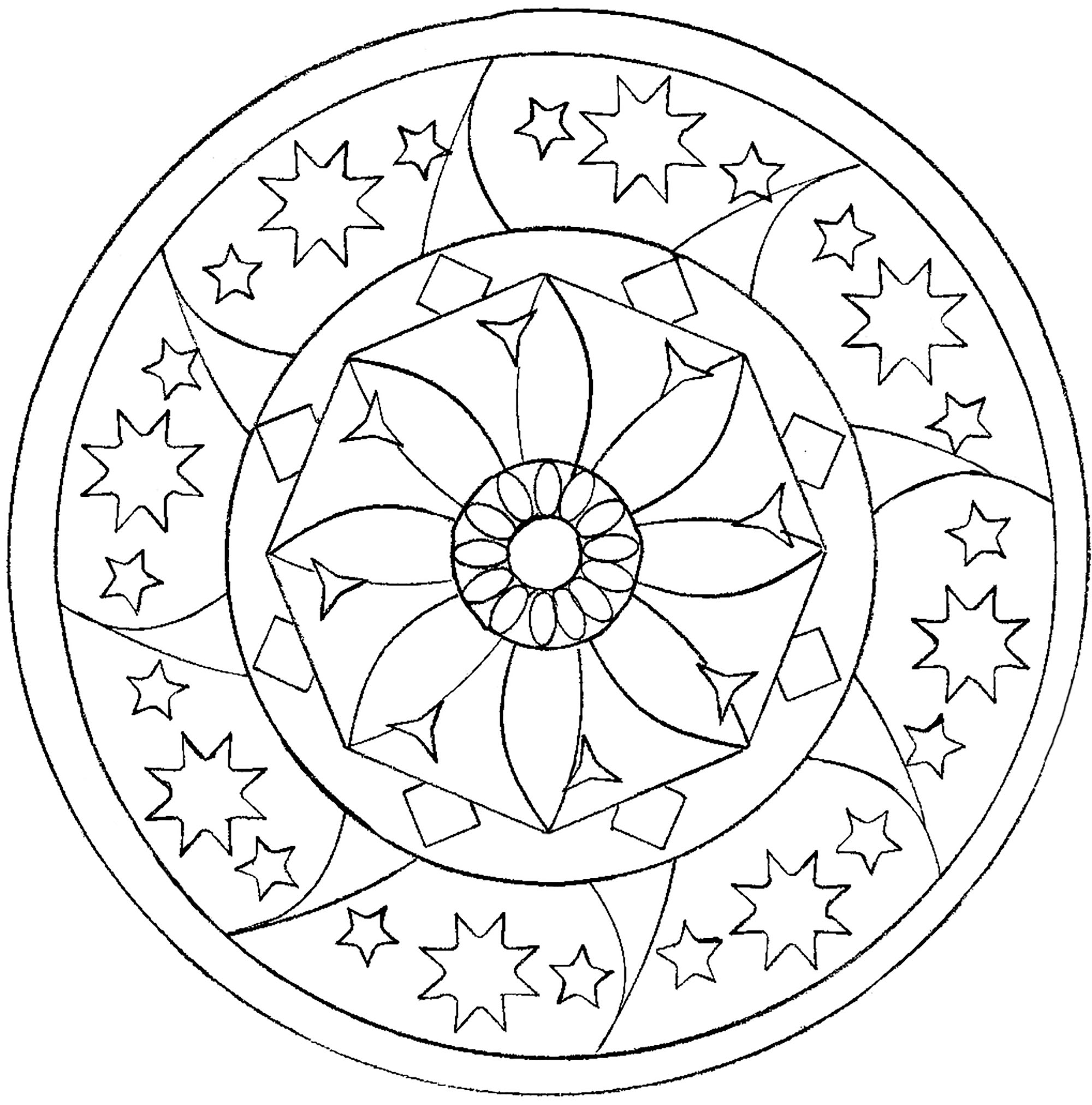 Mandala avec des étoiles et autres formes, Artiste : Domandalas