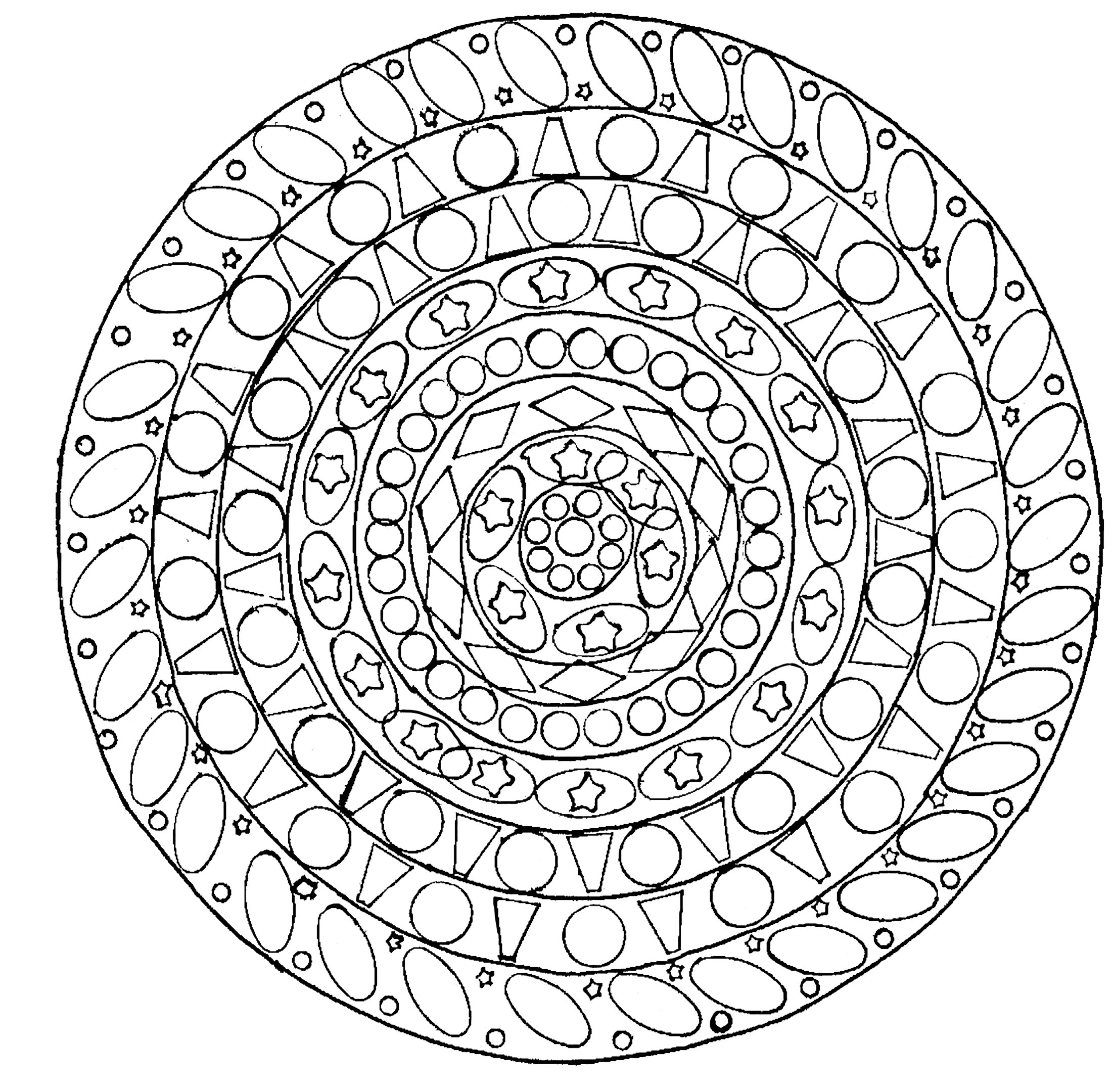 Un Mandala constitué de différentes formes, en particulier ovales et circulaires, Artiste : Domandalas