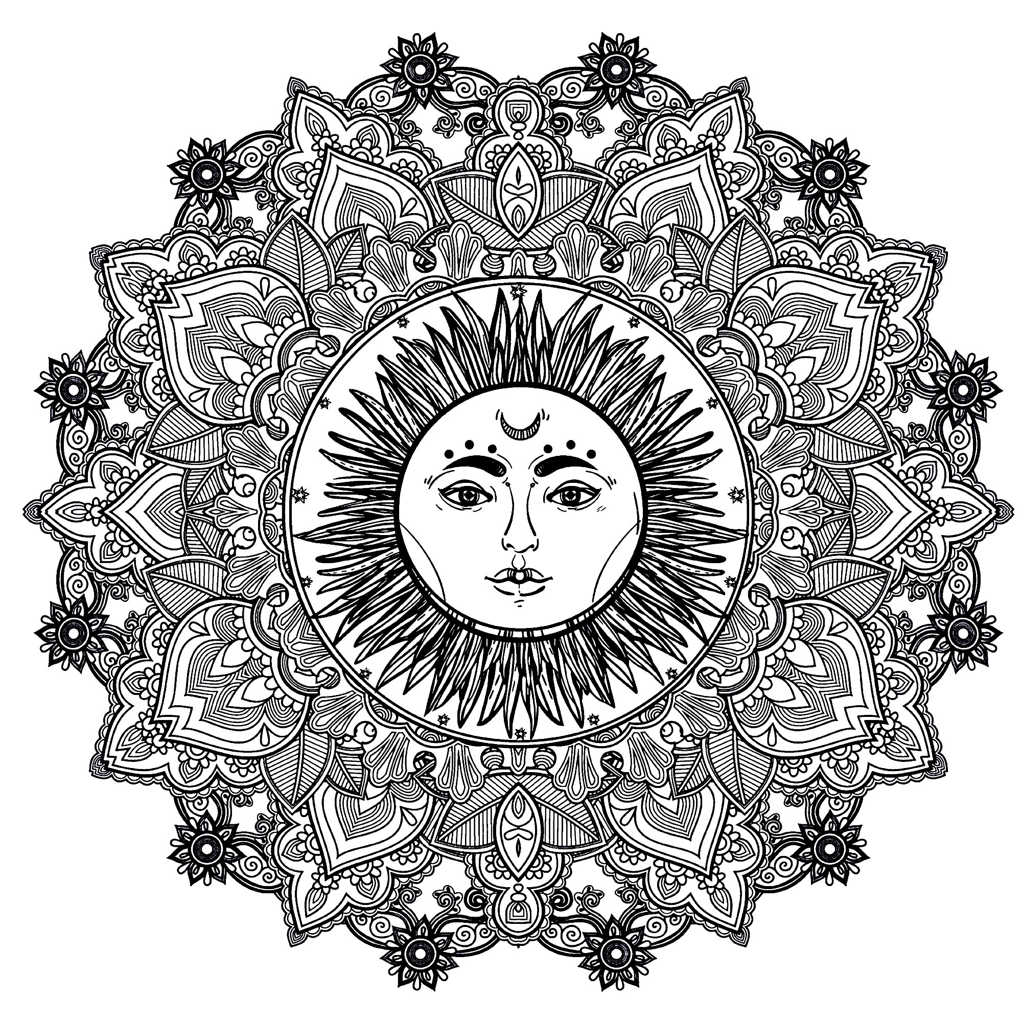 Joli mandala avec un soleil au milieu