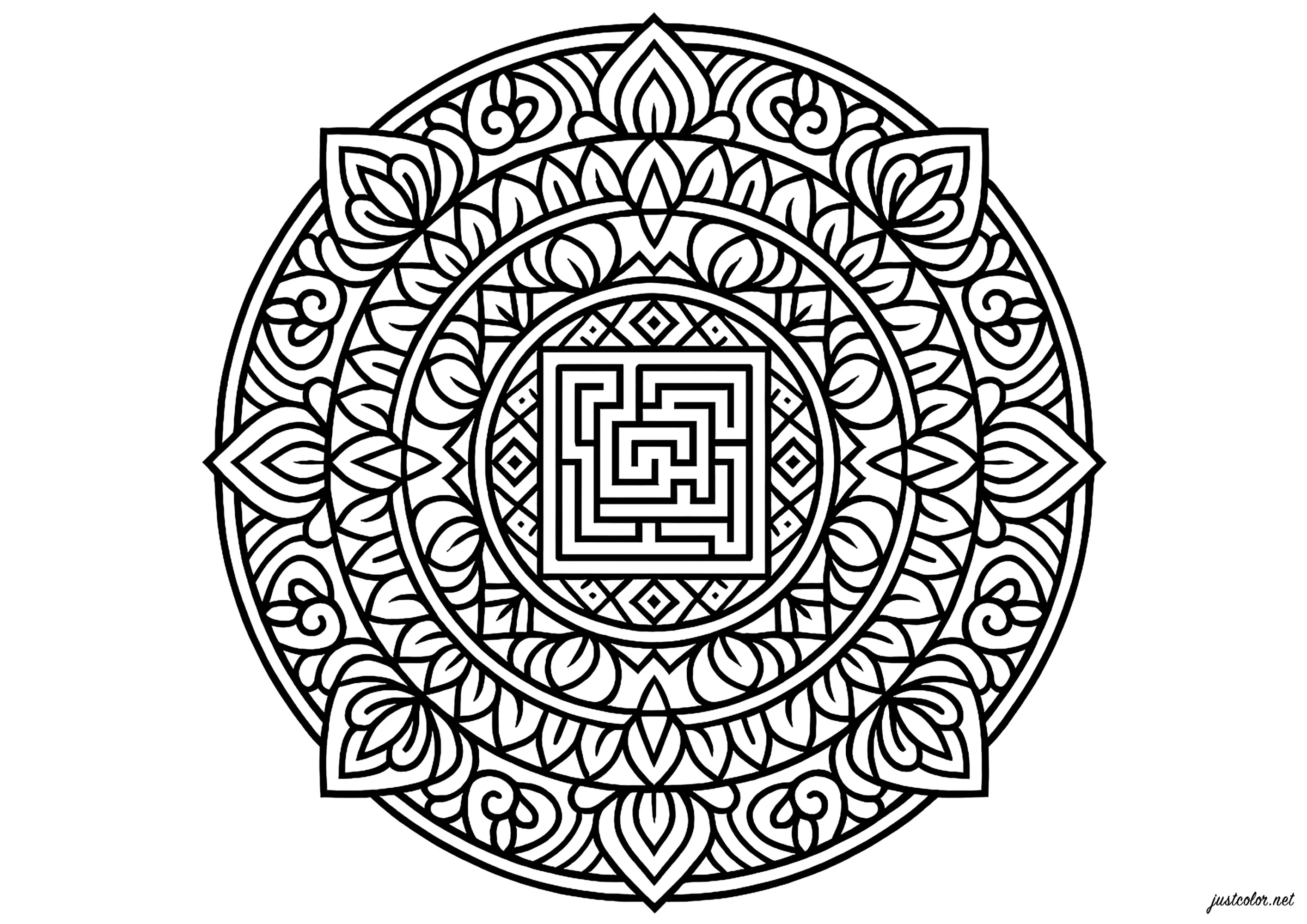 Labyrinthe Méditatif (Coloriage de Mandalas à imprimer pour adultes)