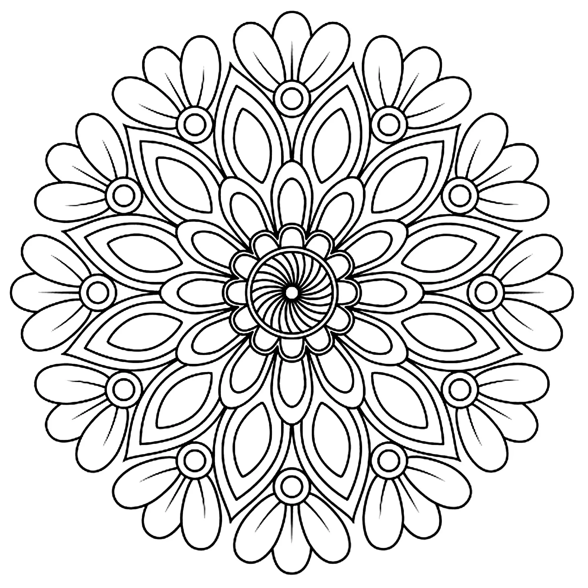 Mandala végétal simple avec feuilles (Coloriage à imprimer pour adultes)