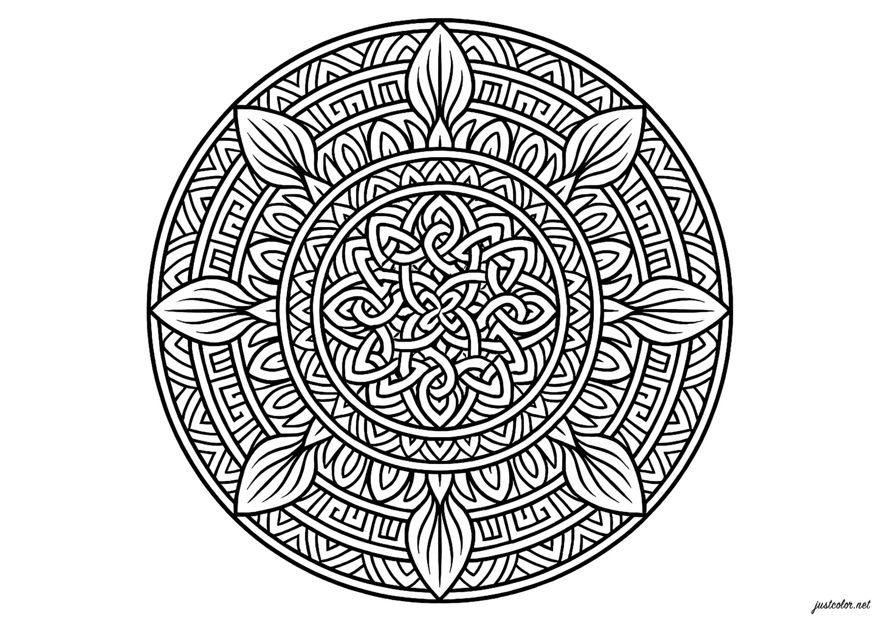 Mandalas avec motifs celtiques complexes (Coloriage à imprimer pour adultes)