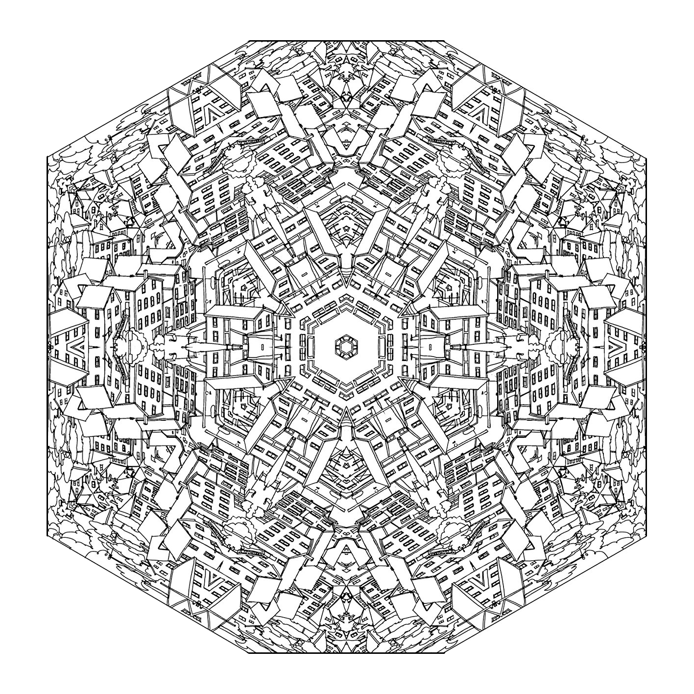 Mandala city Nouveaux Coloriages Coloriages difficiles pour adultes