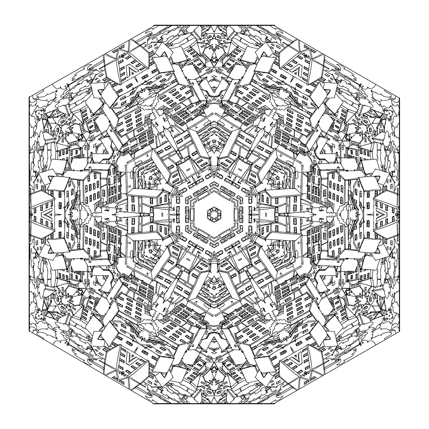 Mandala city (Coloriage à imprimer pour adultes)