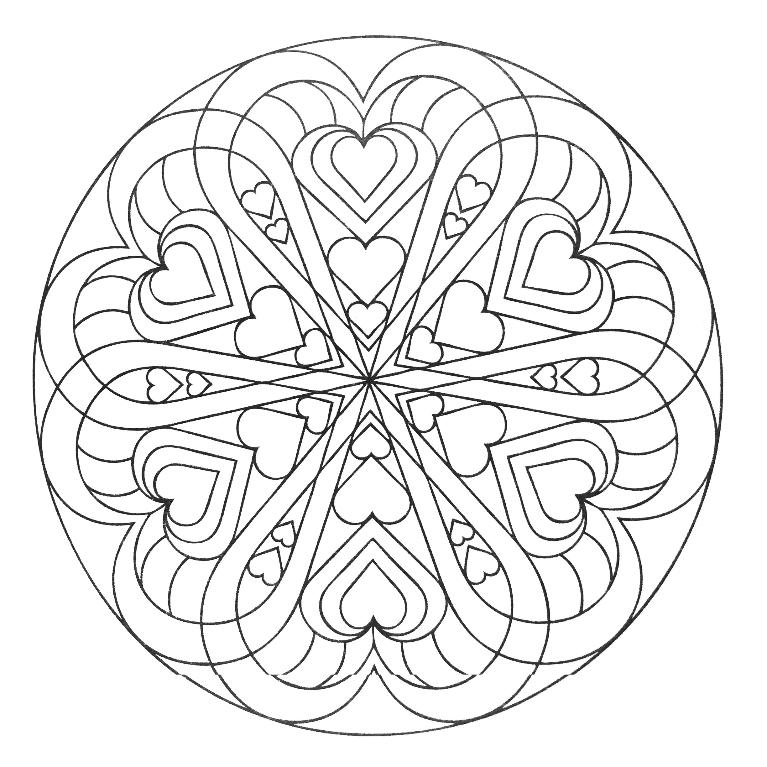 Mandala coeurs (Coloriage à imprimer pour adultes)