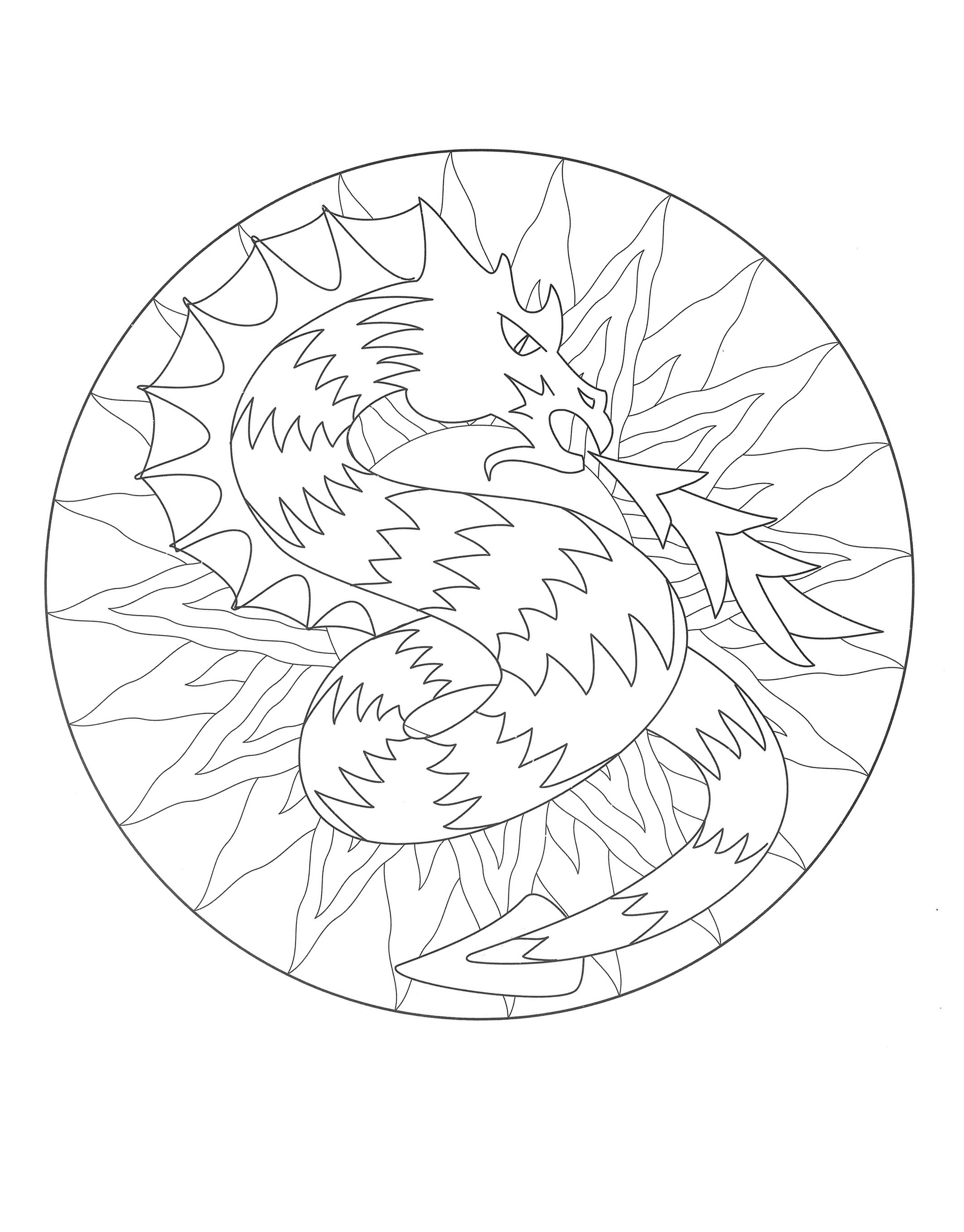 Mandala dragon 3 - Mandalas - Coloriages difficiles pour adultes