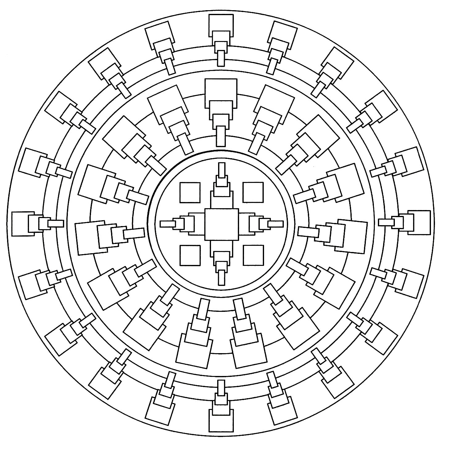Un Mandala facile avec des formes carrées et symétriques