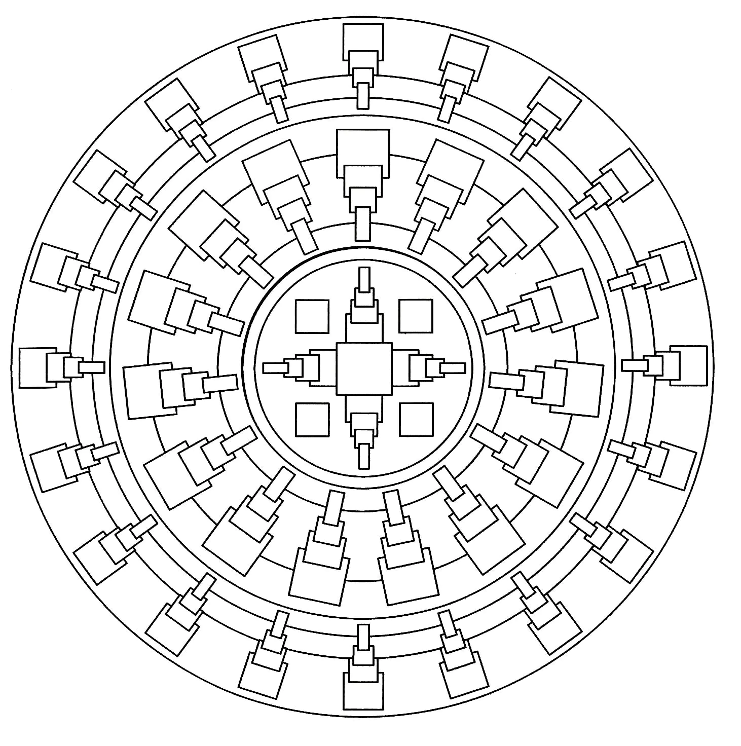 Un Mandala facile composé de formes carrées (Coloriage à imprimer pour adultes)