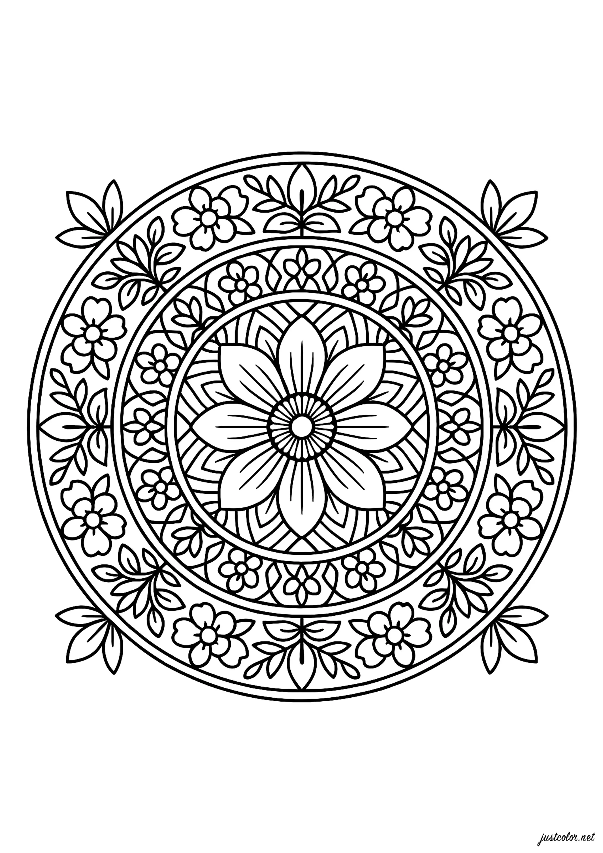 Mandalas Floraux Symétriques (Coloriage à imprimer pour adultes)