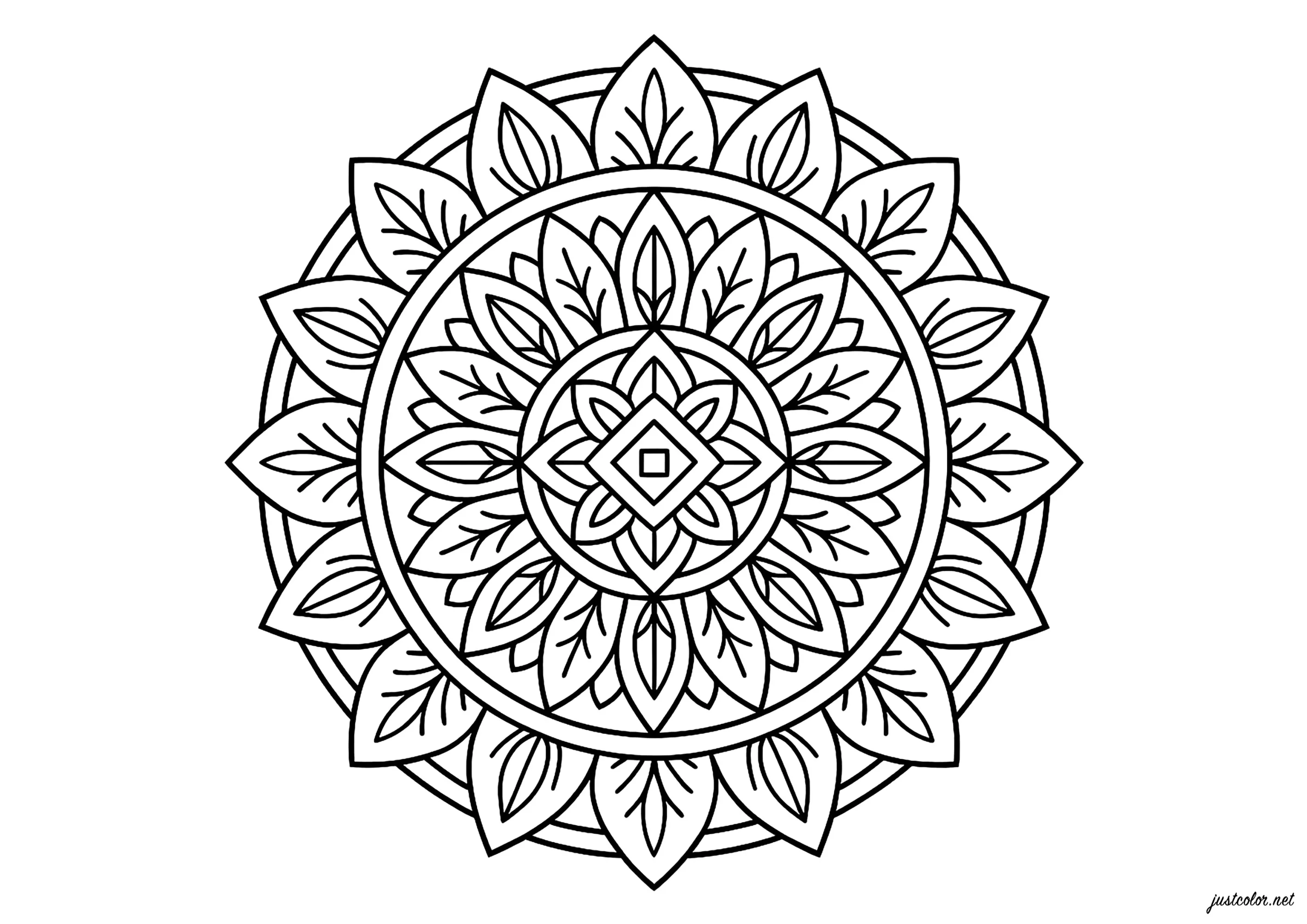 Mandala géométrique aux jolis pétales (Coloriage à imprimer pour adultes)