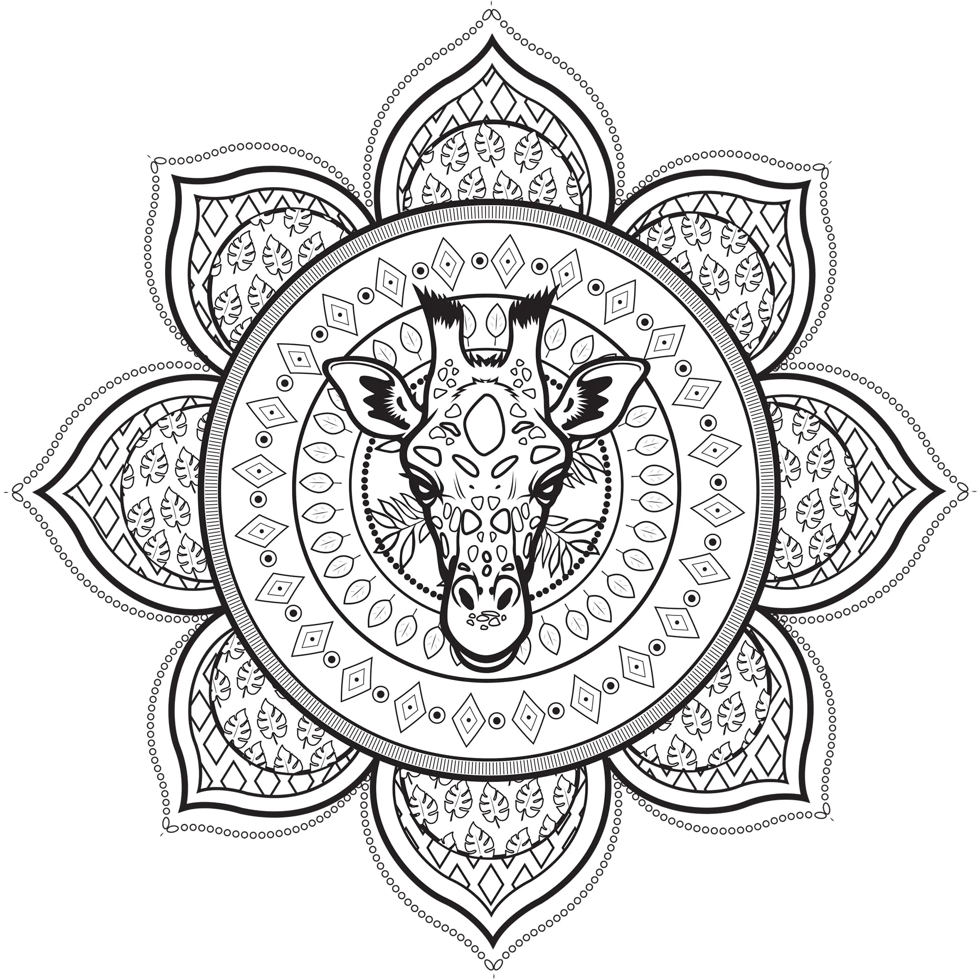Mandala Girafe (Coloriage à imprimer pour adultes)