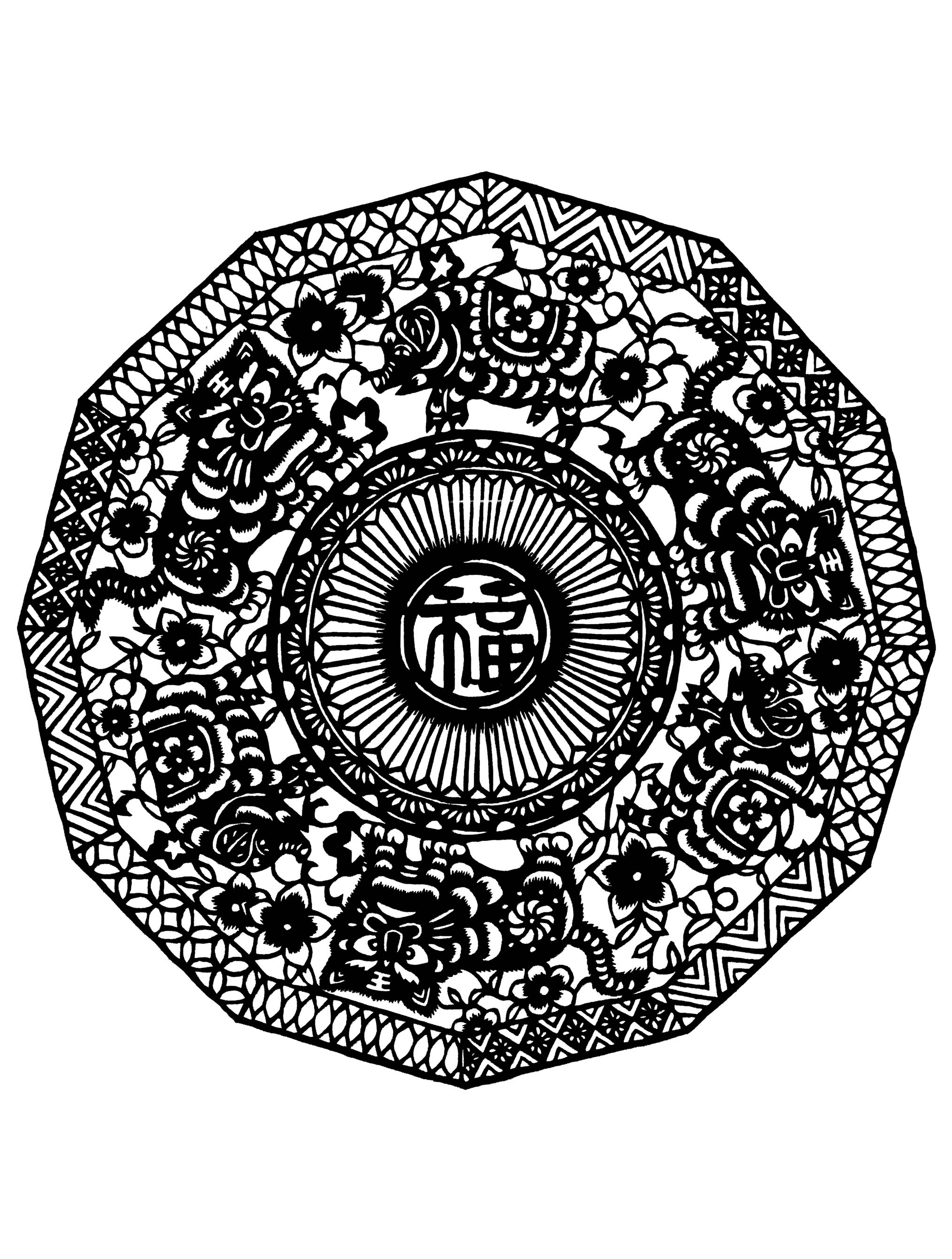 Mandala inspiré par des motifs et dessins chinois
