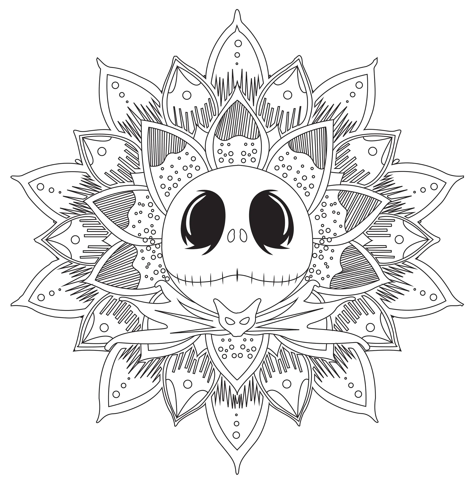 Mandala de Jack Skellington (Coloriage à imprimer pour adultes)