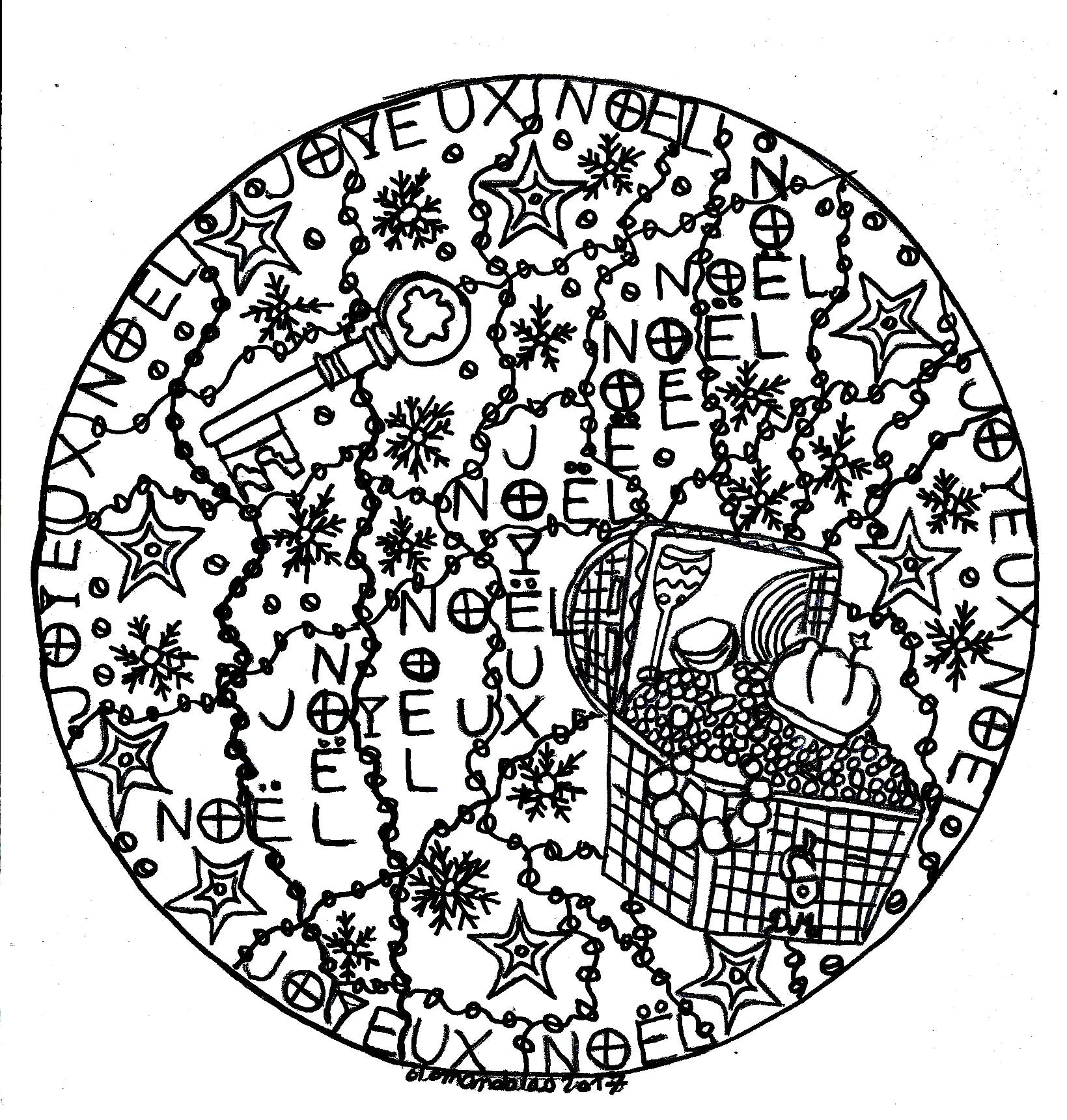 Mandala joyeux noel (Coloriage à imprimer pour adultes)