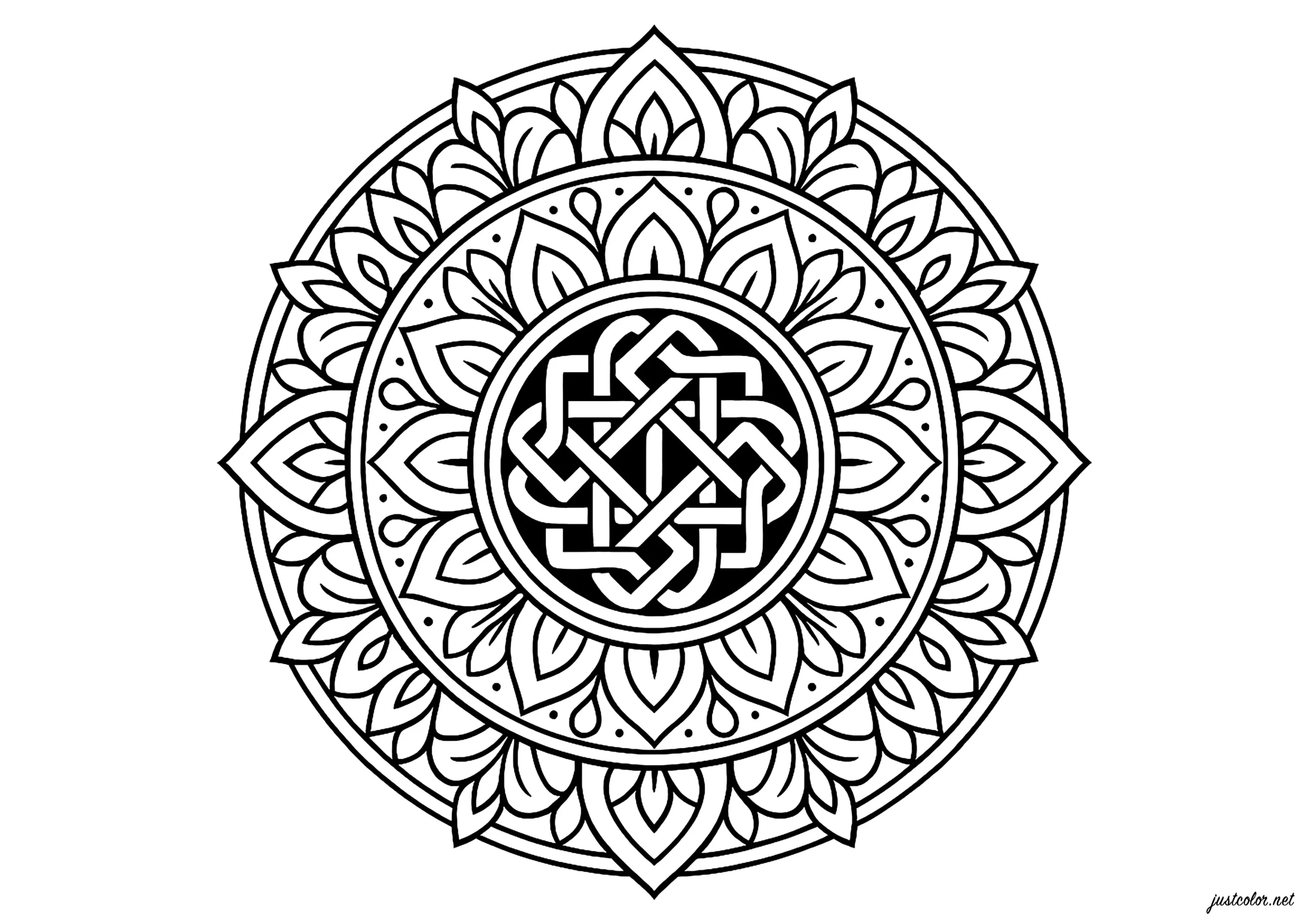 Labyrinthe Florale Symétrique (Coloriage de Mandalas à imprimer pour adultes)