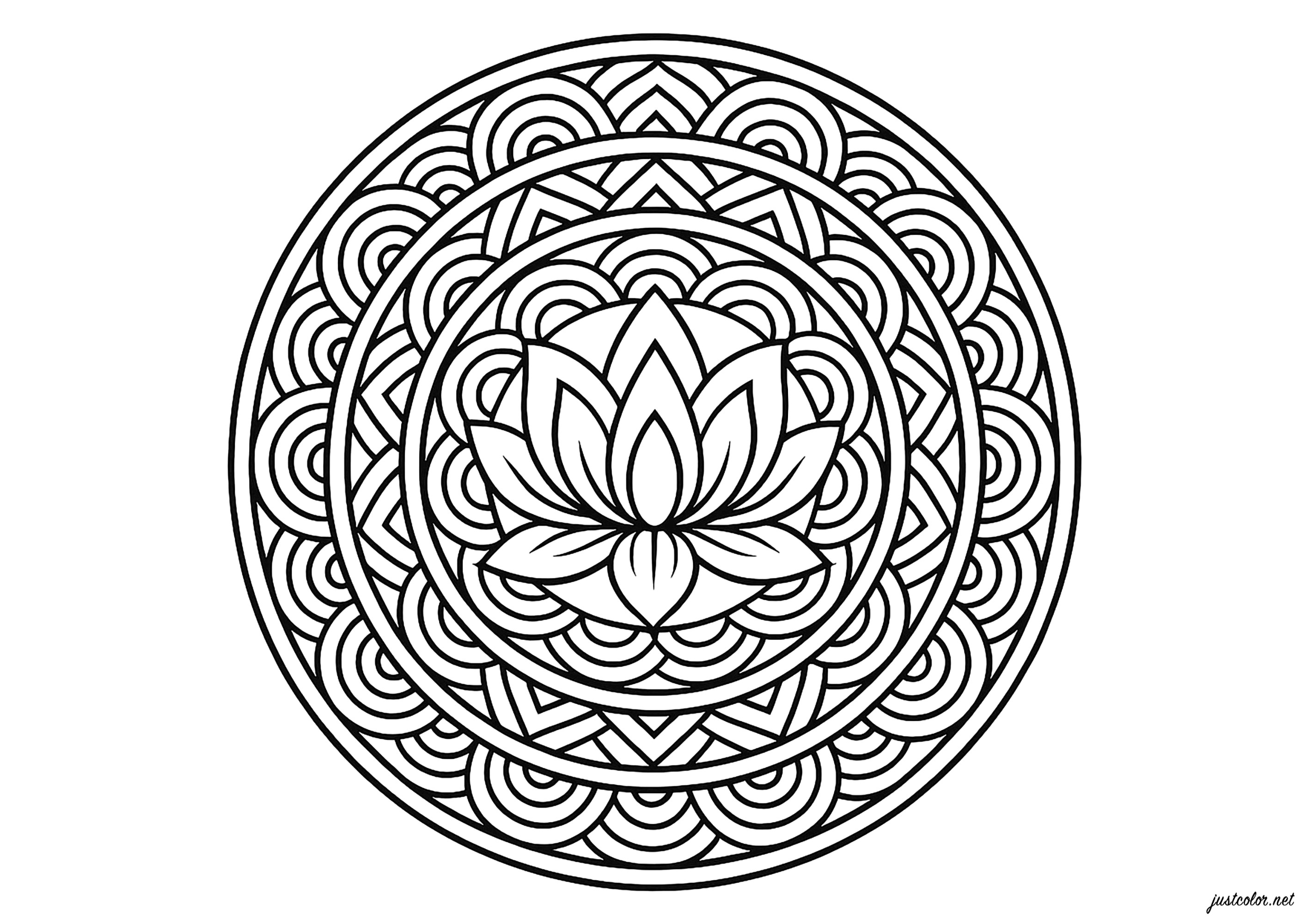Lotus de Sérénité (Coloriage de Mandalas à imprimer pour adultes)