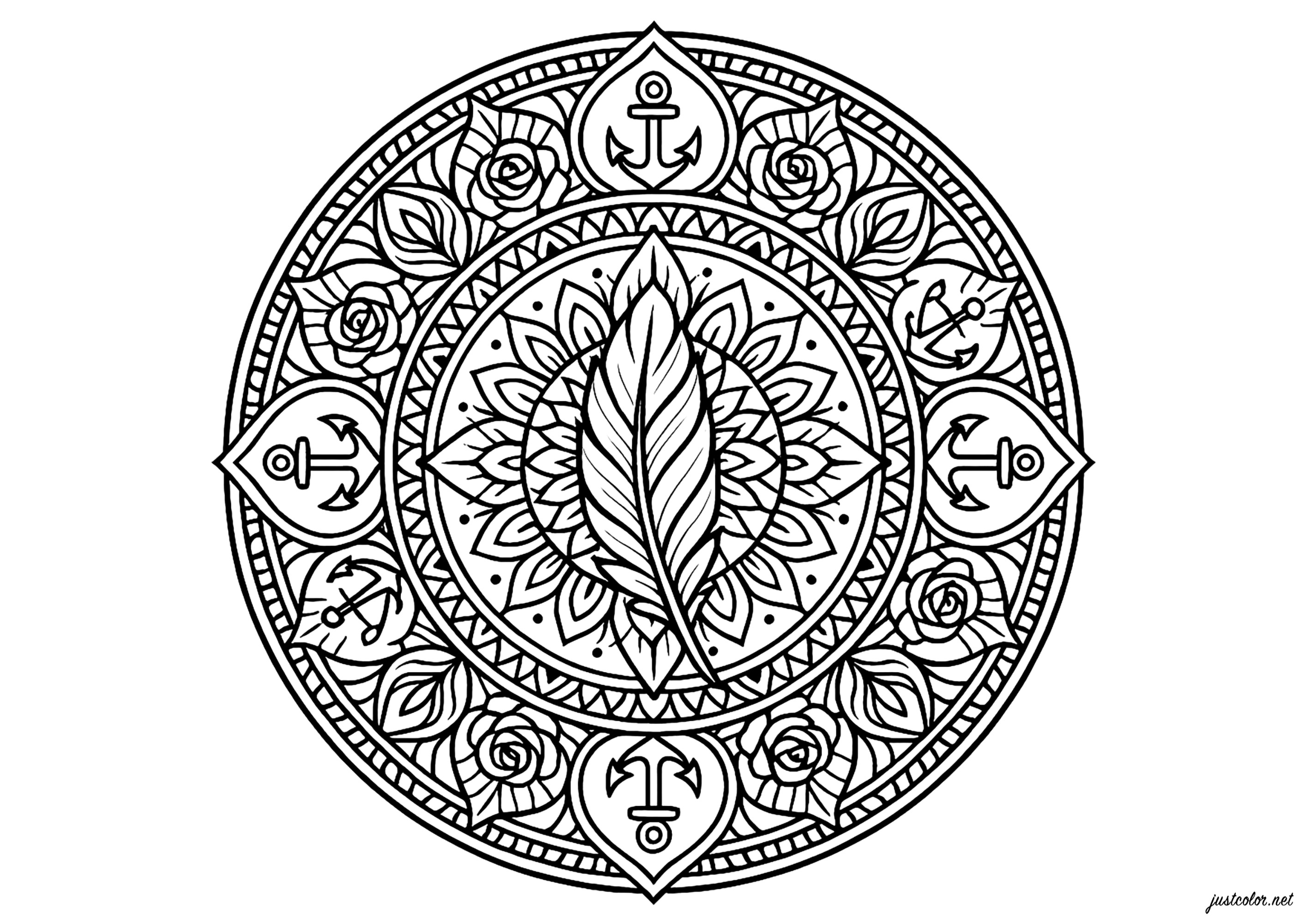 Harmonie Marine et Naturelle Élégante (Coloriage de Mandalas à imprimer pour adultes)