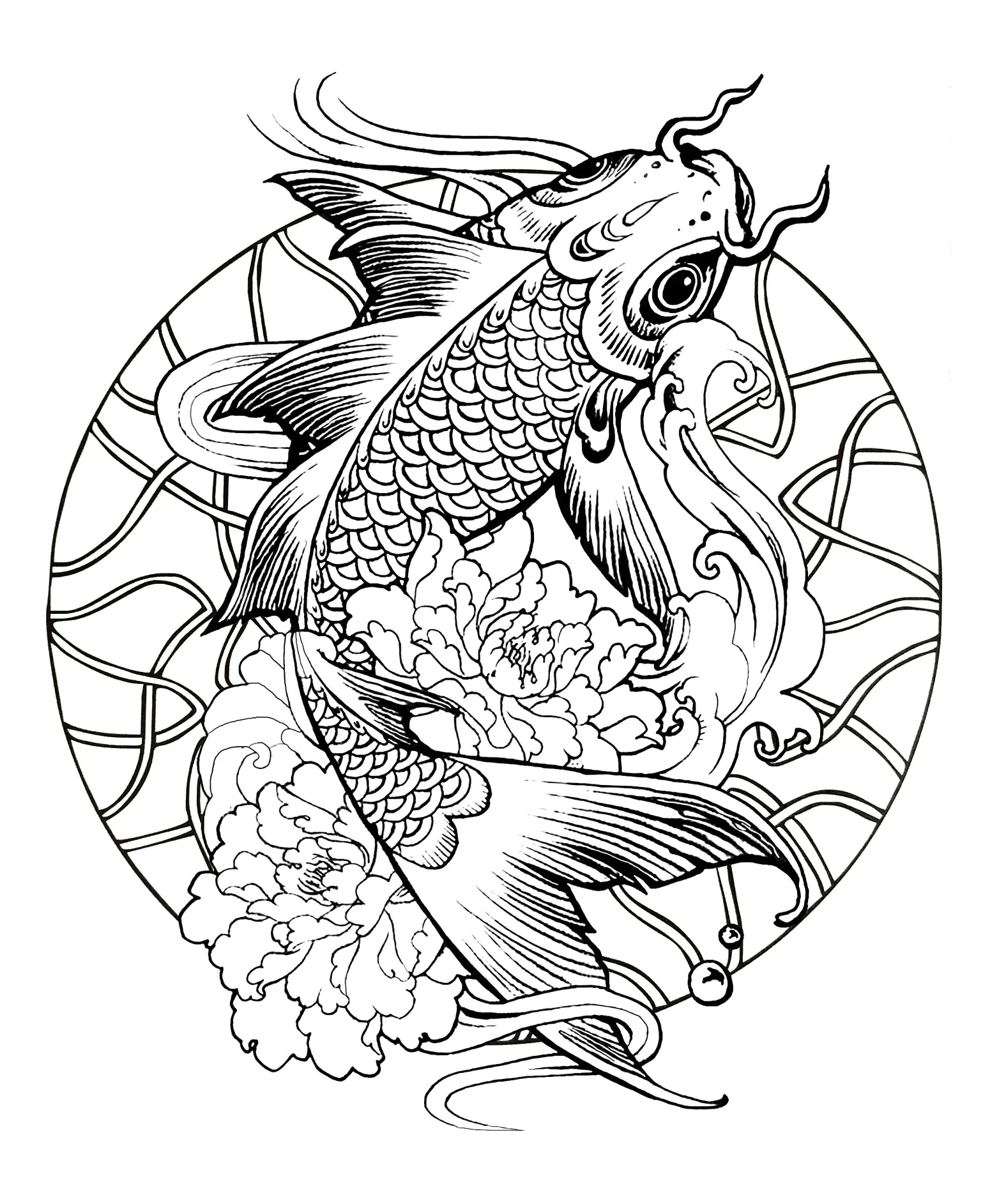 Mandala poisson carpe (Coloriage à imprimer pour adultes)