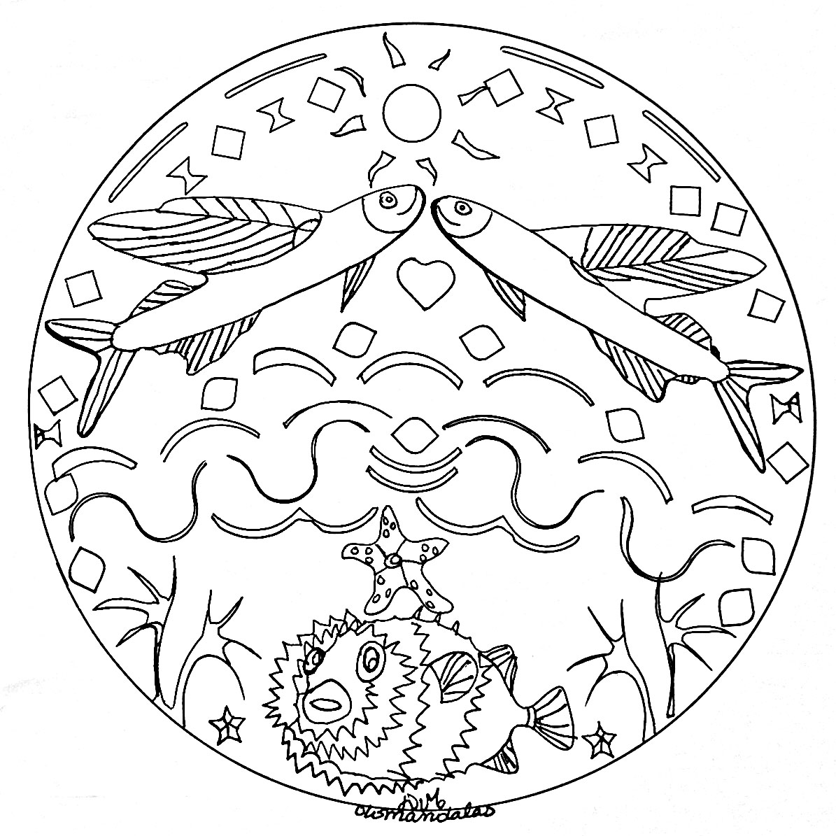 Mandala poisson en mer 2 - Image avec : Poisson, Mer