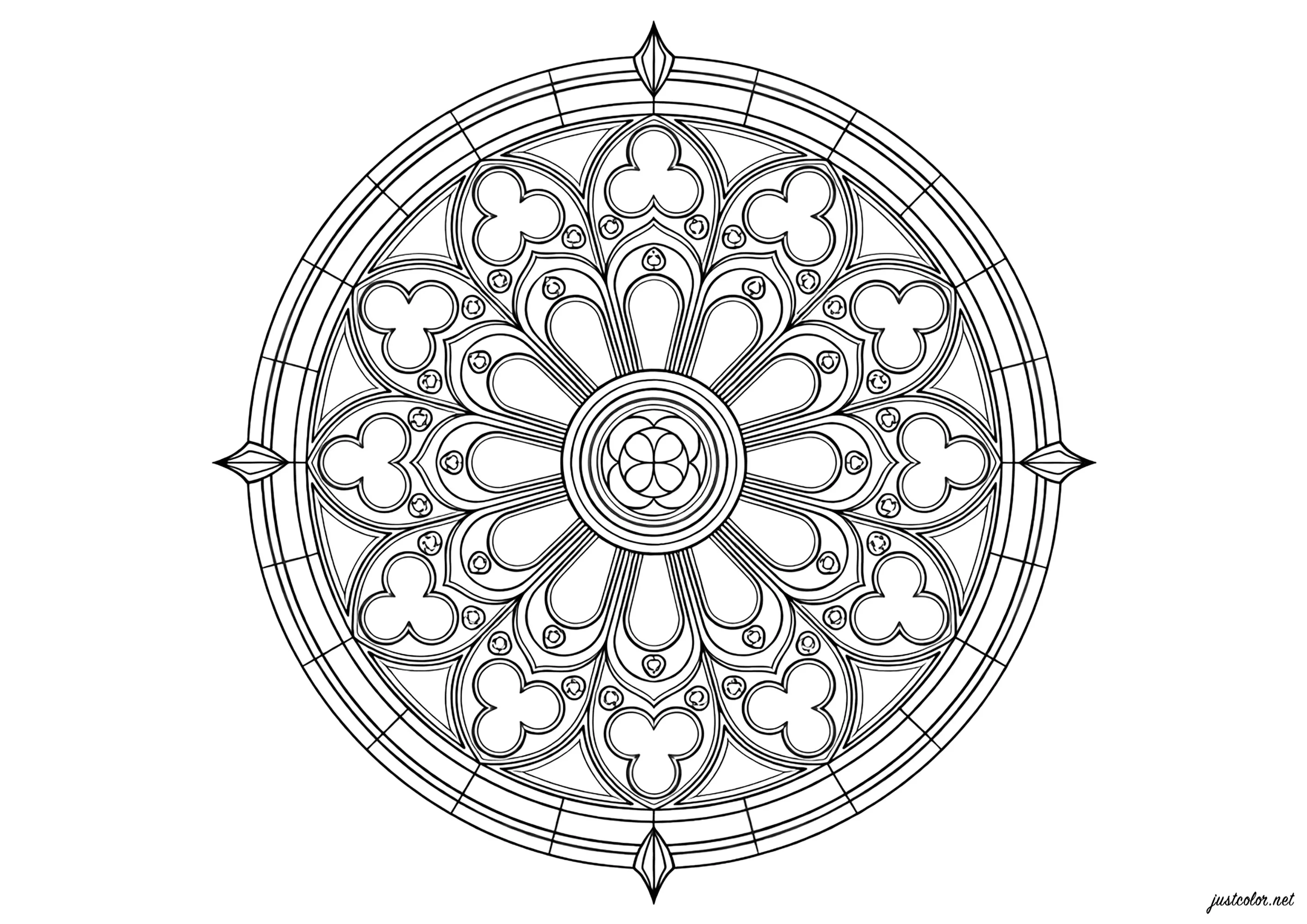 Mandala inspiré des rosaces gothiques (Coloriage à imprimer pour adultes)