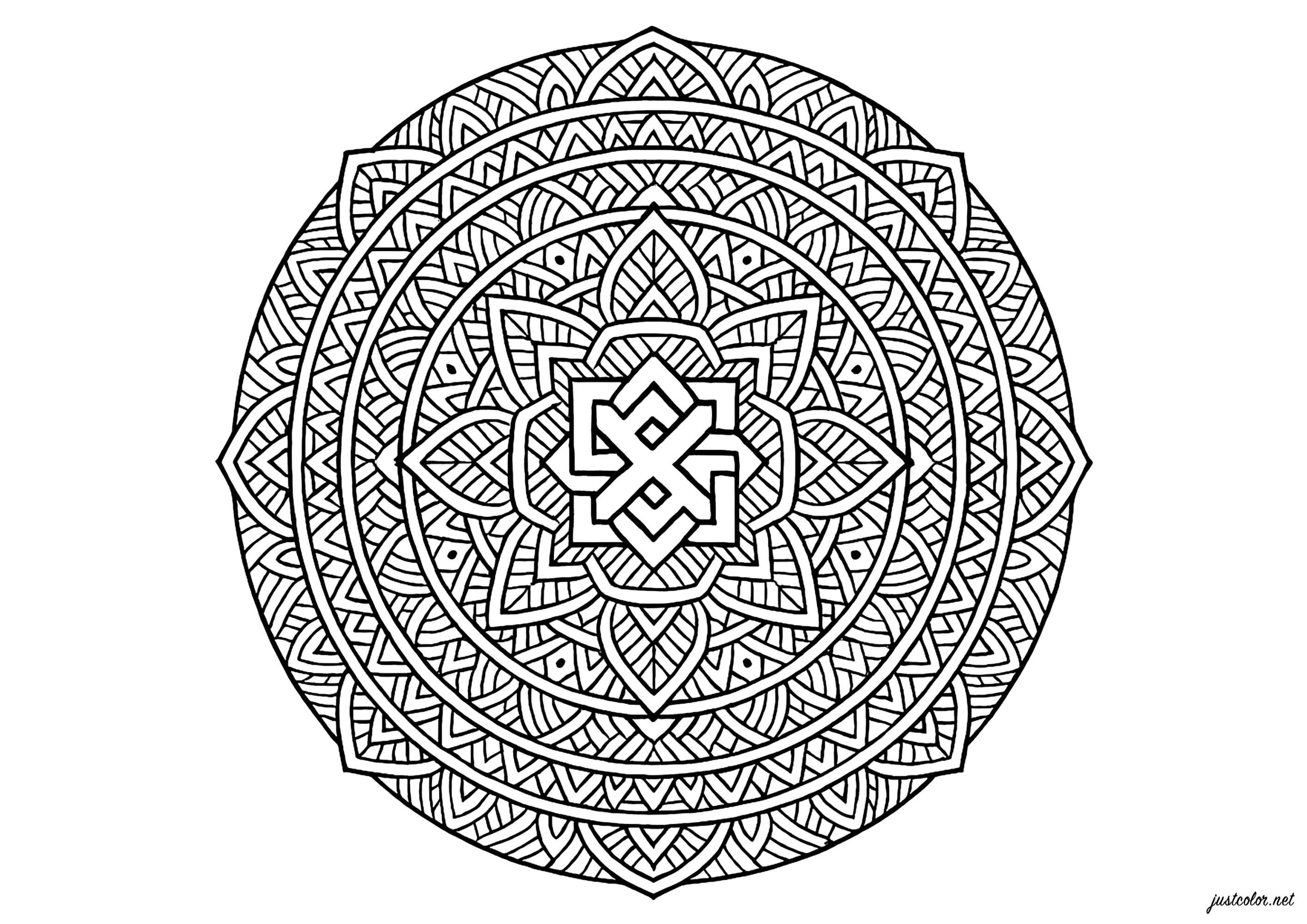 Symphonie géométrique en spirale centrale (Coloriage de Mandalas à imprimer pour adultes)