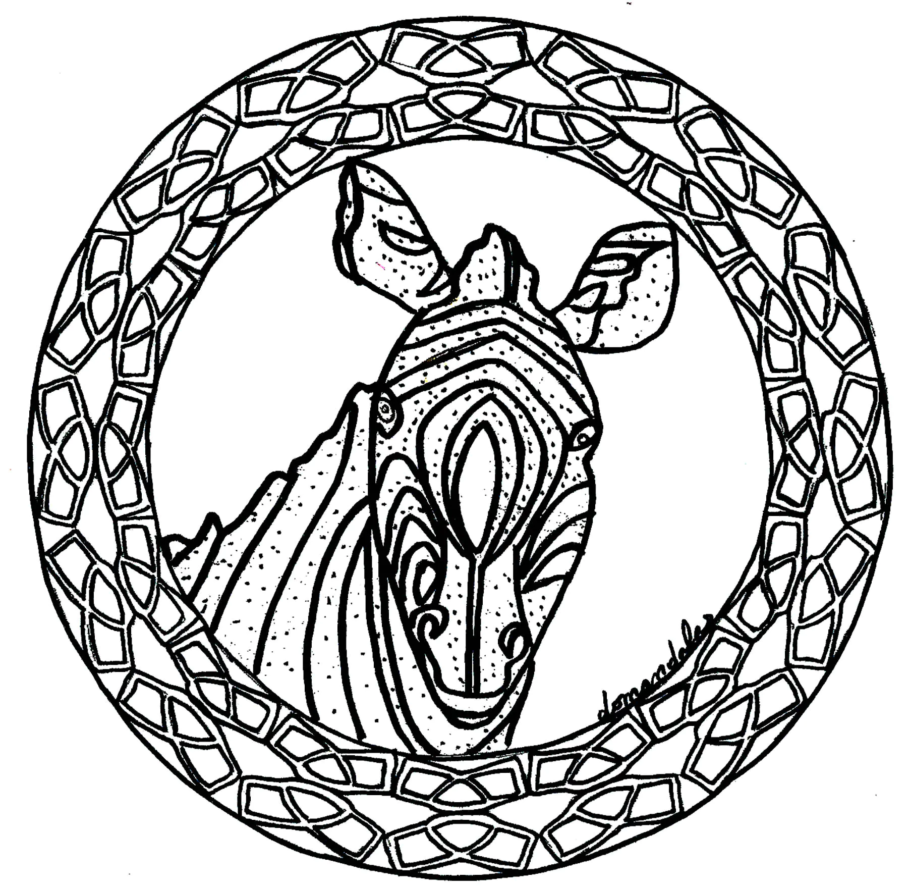 Mandala zebre simple (Coloriage à imprimer pour adultes)