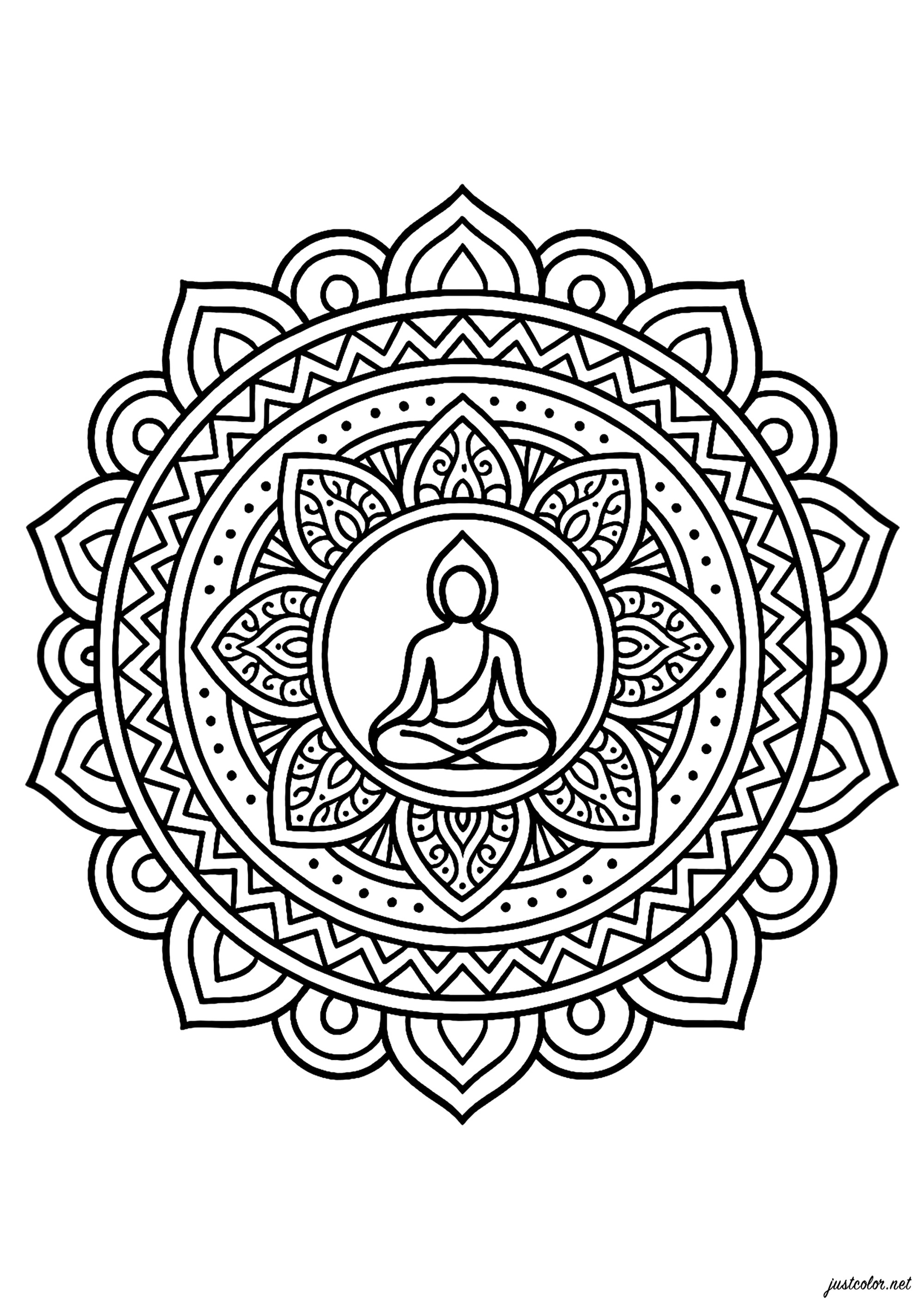 Mandala Zen aux motifs géométriques (Coloriage à imprimer pour adultes)