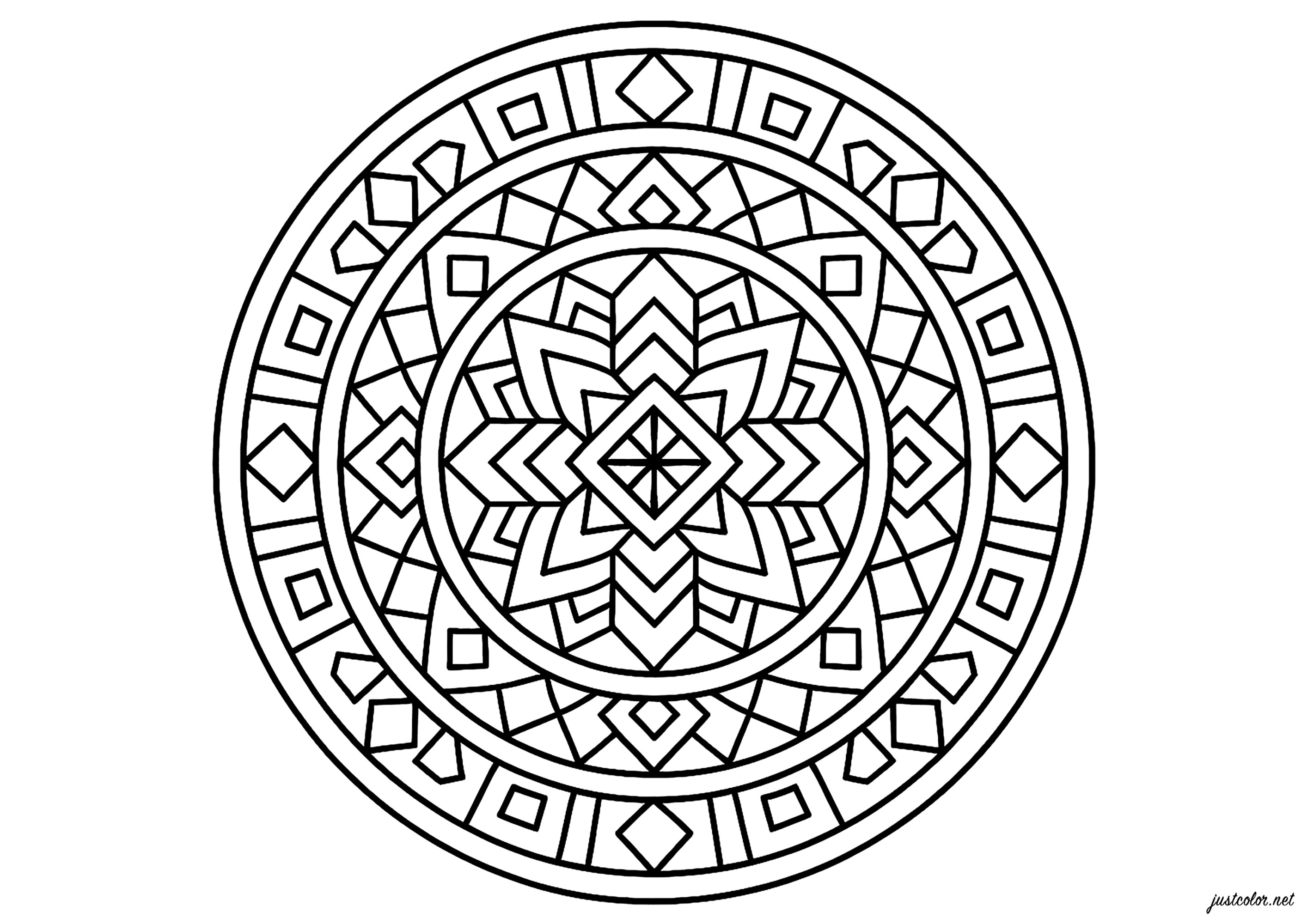 Mandala avec belles formes géométriques (Coloriage à imprimer pour adultes)