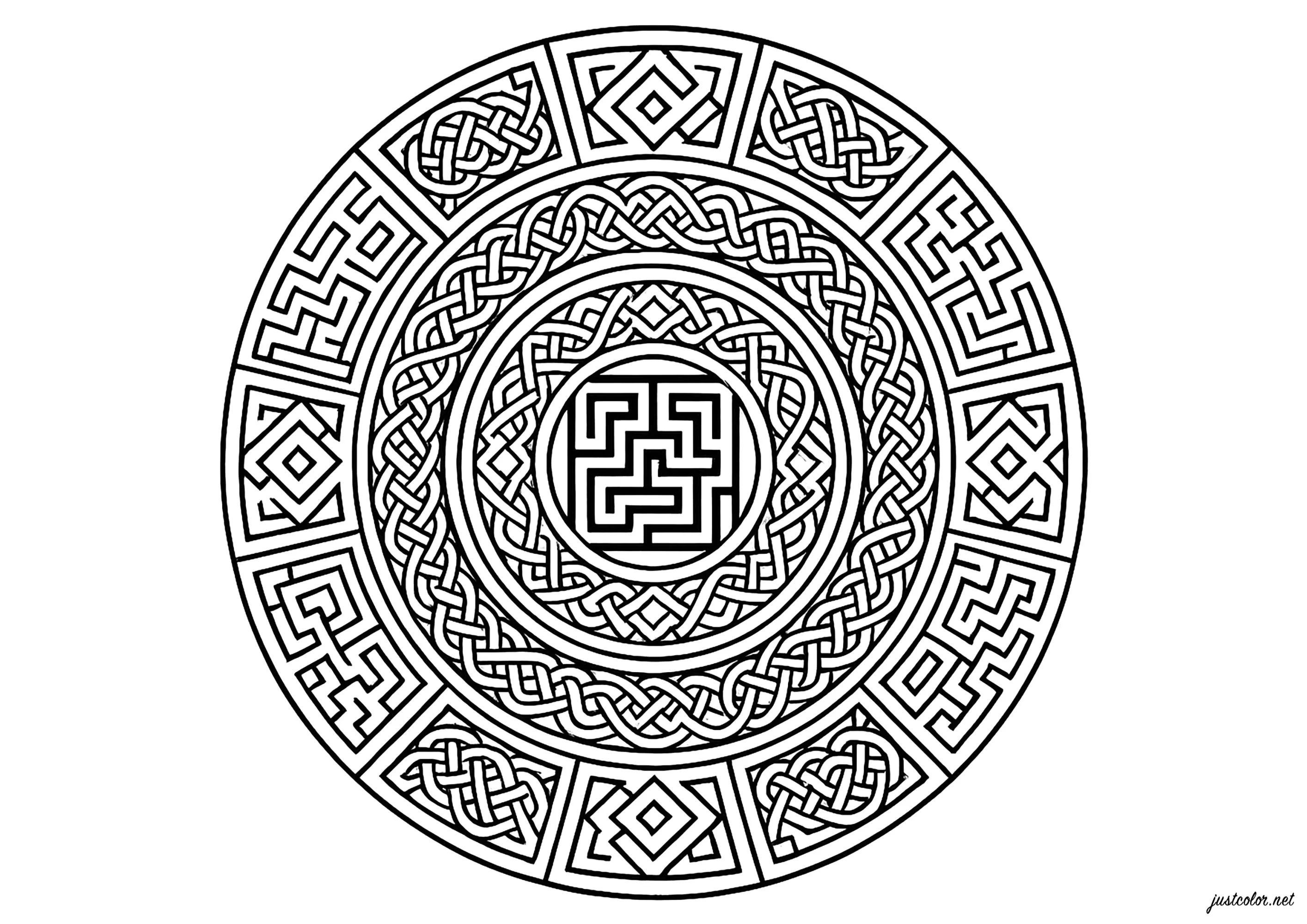 Intrication complexe de motifs celtiques (Coloriage de Mandalas à imprimer pour adultes)