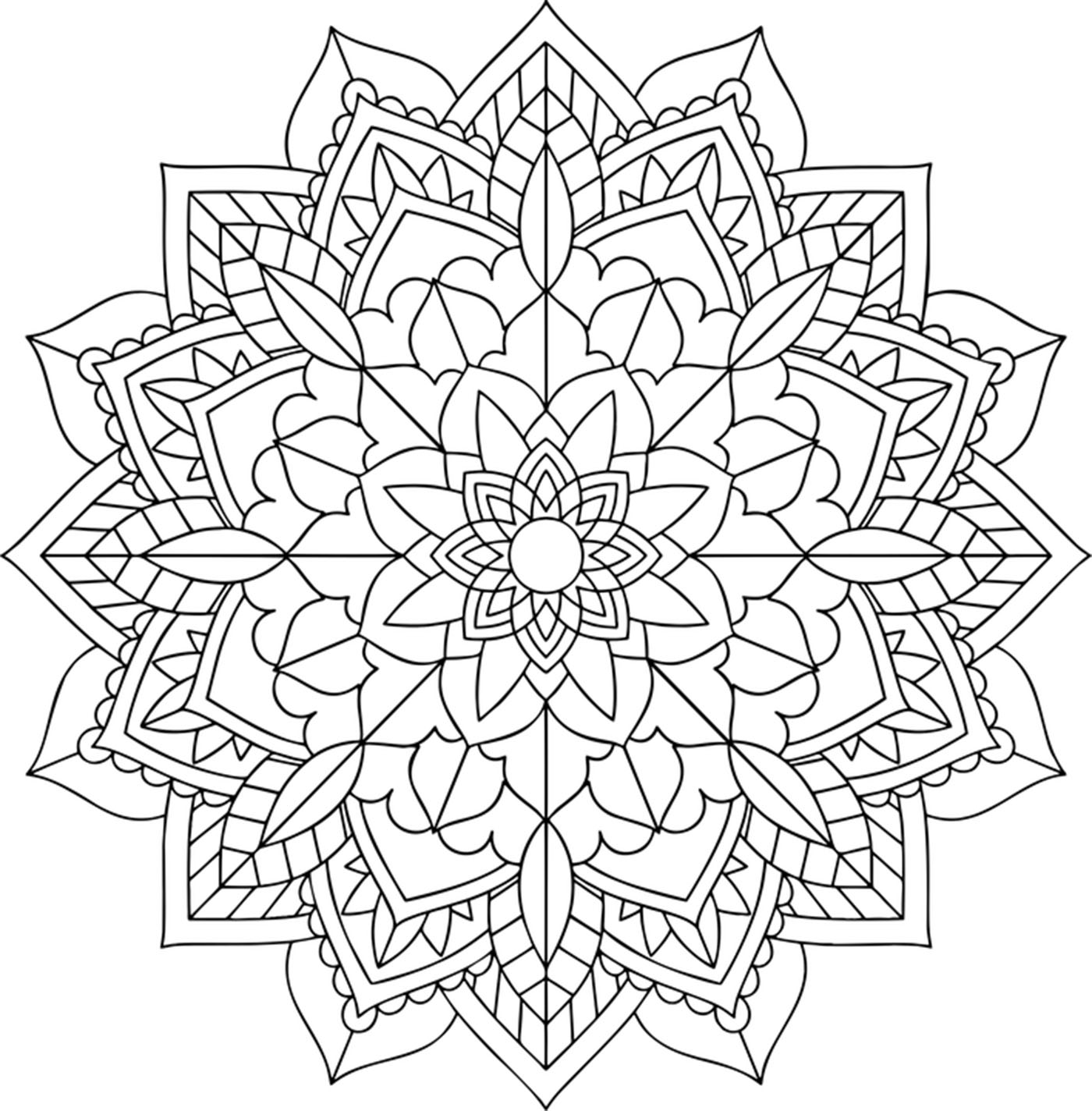 Coloriage de : Mandala floral simple Coloriage de à imprimer pour adultes : Mandala floral simple