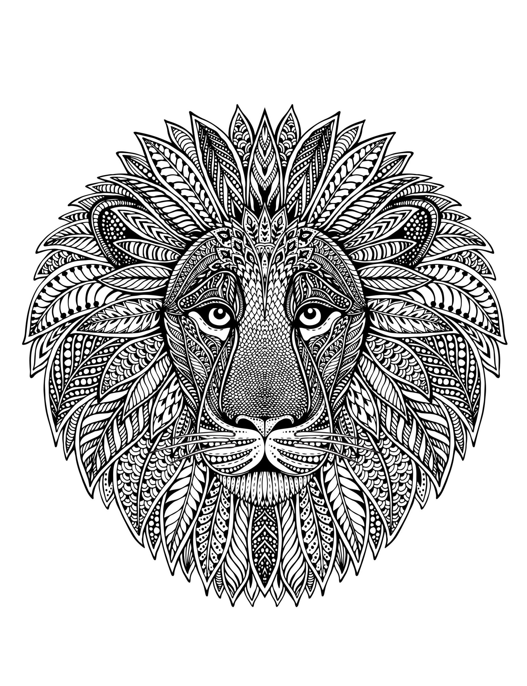 Mandala composé uniquement d'une impressionnante tête de lion