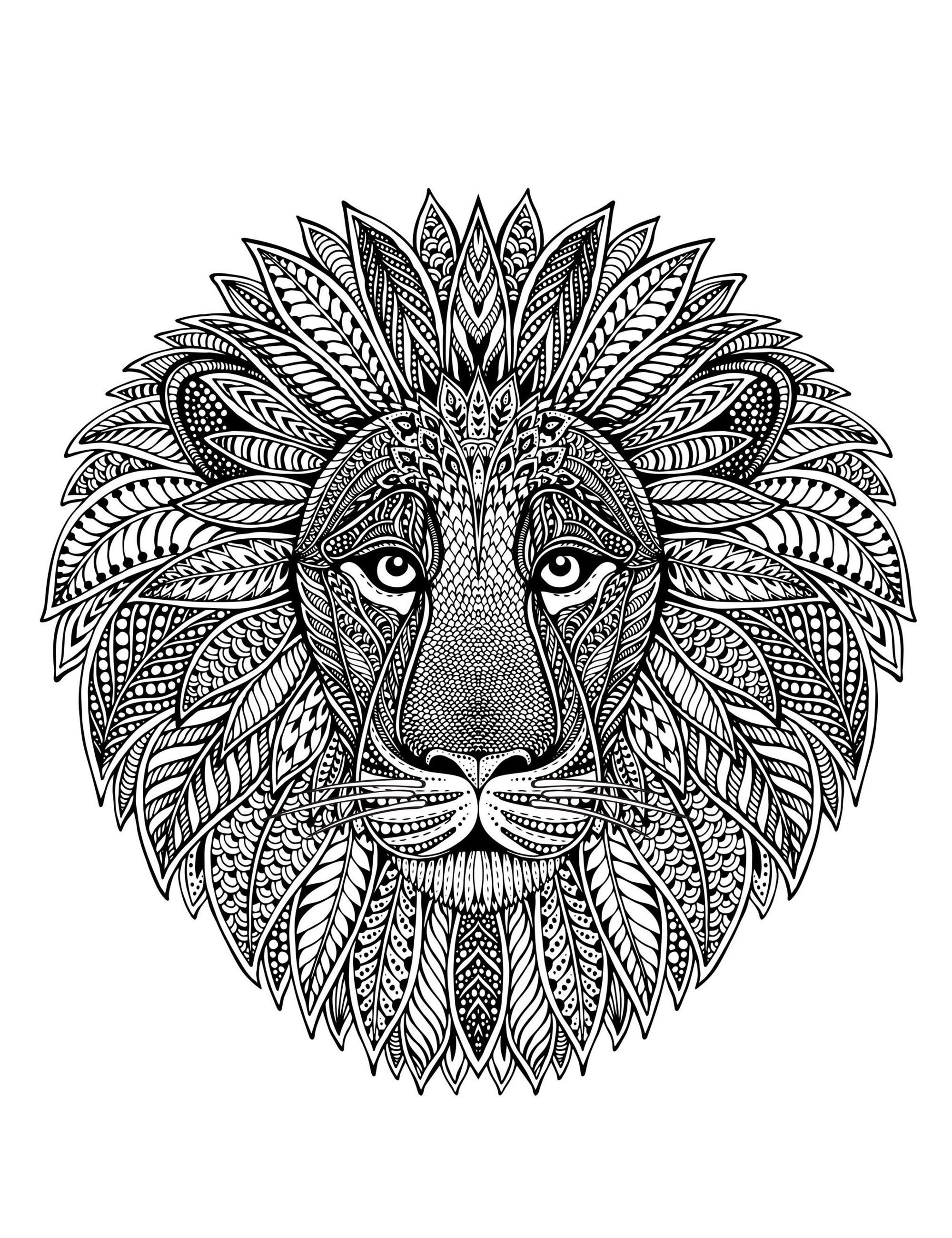 Tete de lion en mandala - Mandalas - Coloriages difficiles pour adultes