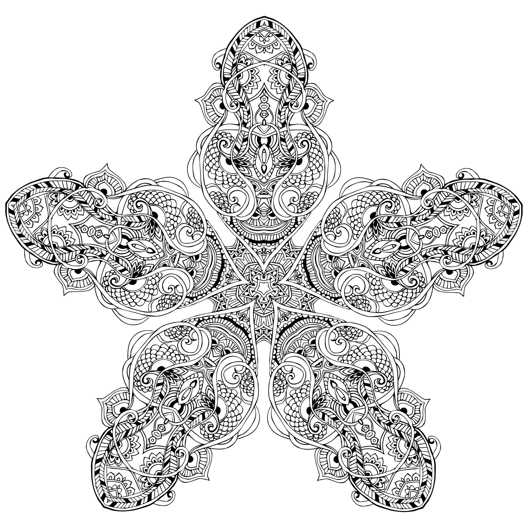 Mandala etoile feuillue Anvino (Coloriage à imprimer pour adultes)