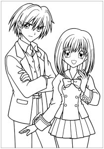 Coloriage garcon et fille manga tenue scolaire