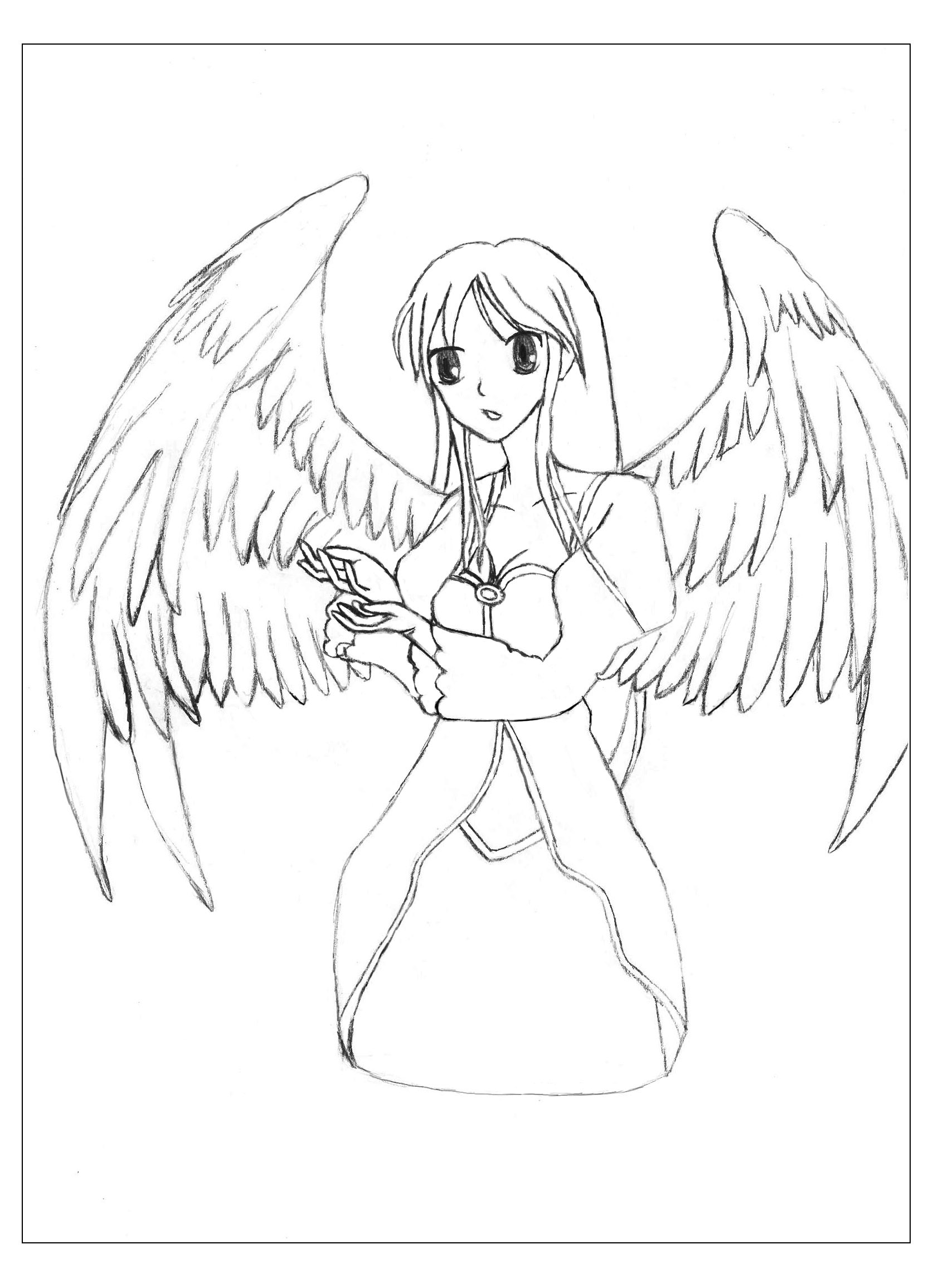 Un dessin original au style Manga d'une ange aux magnifiques ailes, Artiste : Krissy